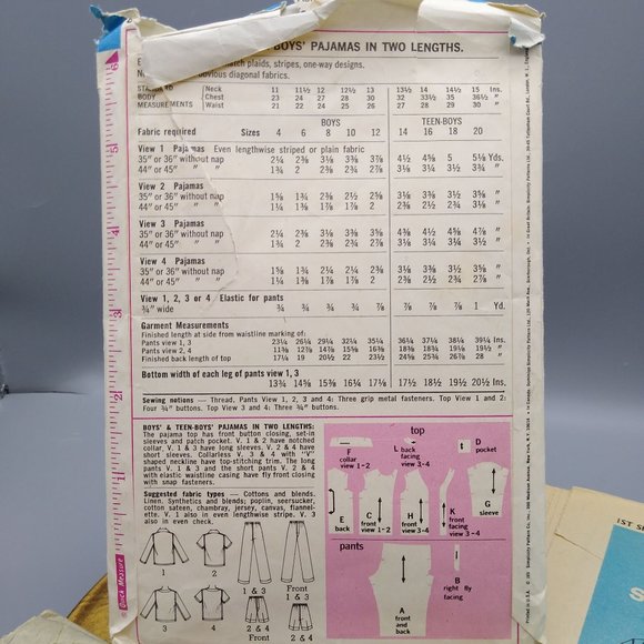 Vintage Sewing PATTERN Simplicity 8860, Teen Boys 1970 Pajamas in Two Lengths - Picture 3 of 3